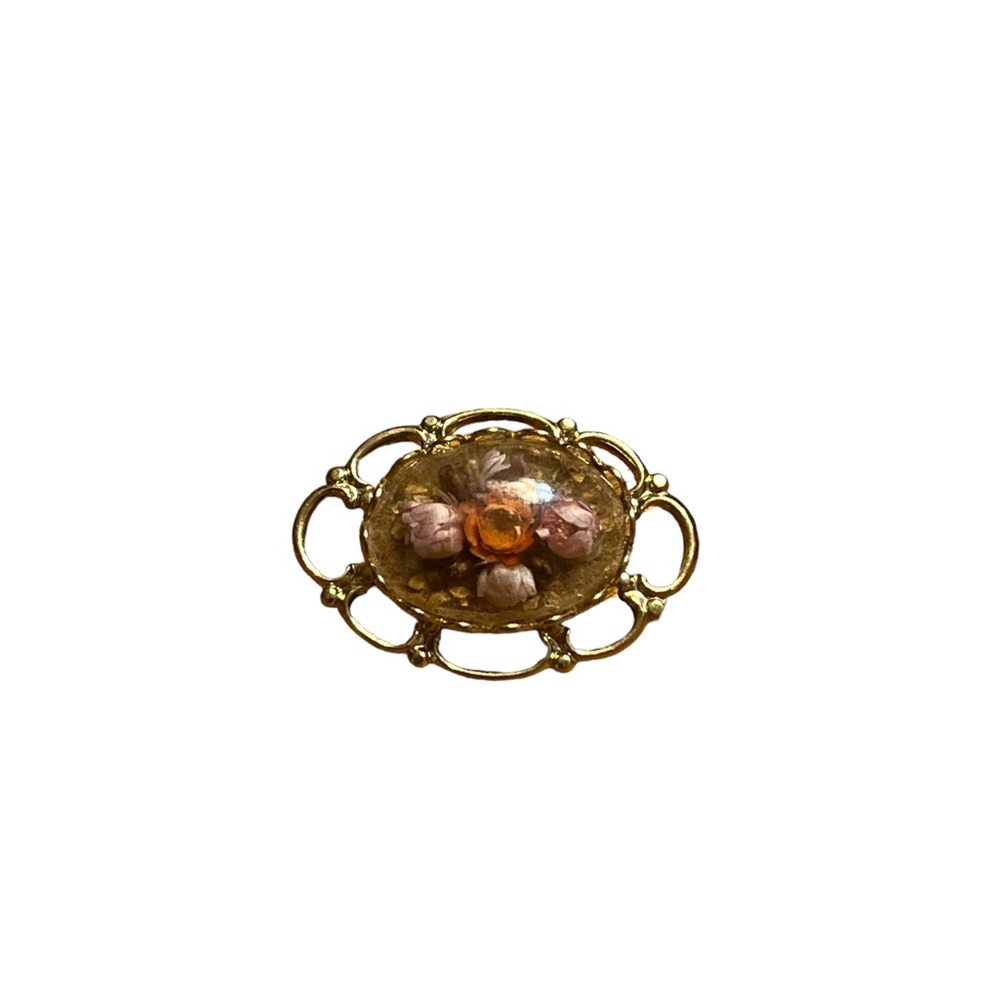 Vintage Dried Flowers Gold Tone Brooch